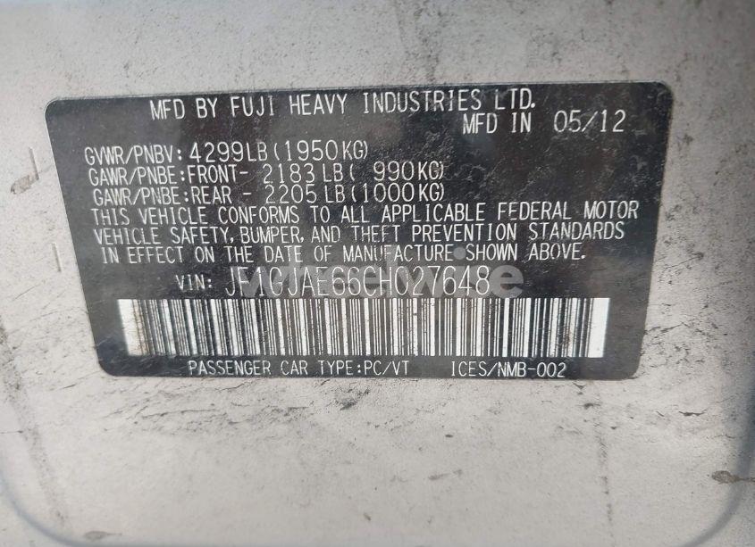 Photo 9 of 2012 Subaru Impreza 2.0I PREMIUM (VIN JF1GJAE66CH027648)