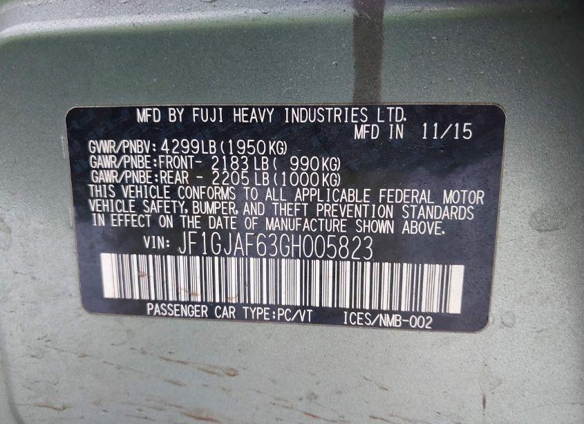 Photo 9 of 2016 Subaru Impreza 2.0I PREMIUM (VIN JF1GJAF63GH005823)