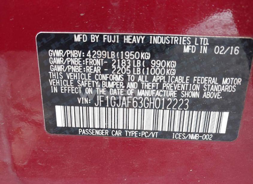 Photo 9 of 2016 Subaru Impreza 2.0I PREMIUM (VIN JF1GJAF63GH012223)