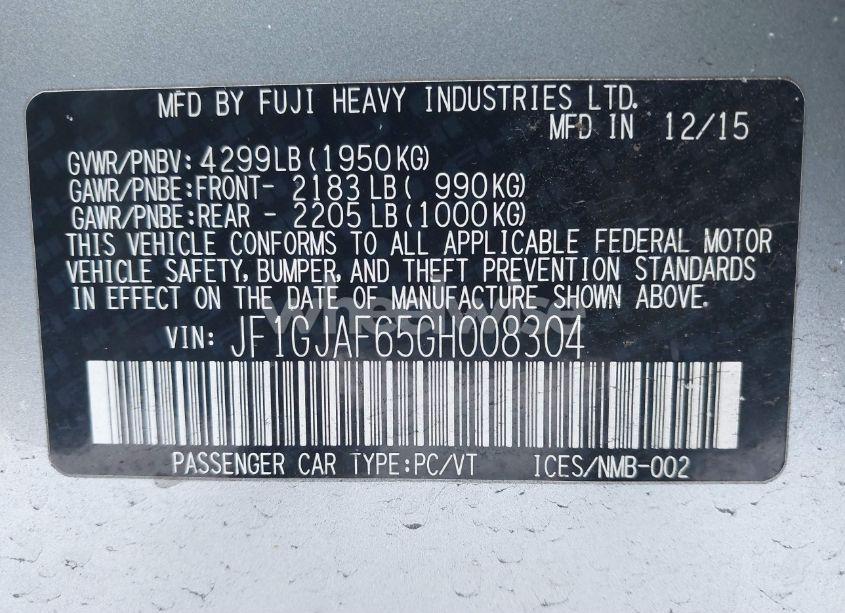 Photo 9 of 2016 Subaru Impreza 2.0I PREMIUM (VIN JF1GJAF65GH008304)