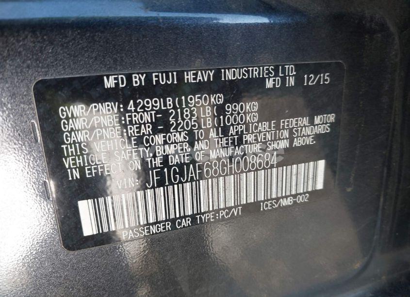 Photo 9 of 2016 Subaru Impreza 2.0I PREMIUM (VIN JF1GJAF68GH008684)