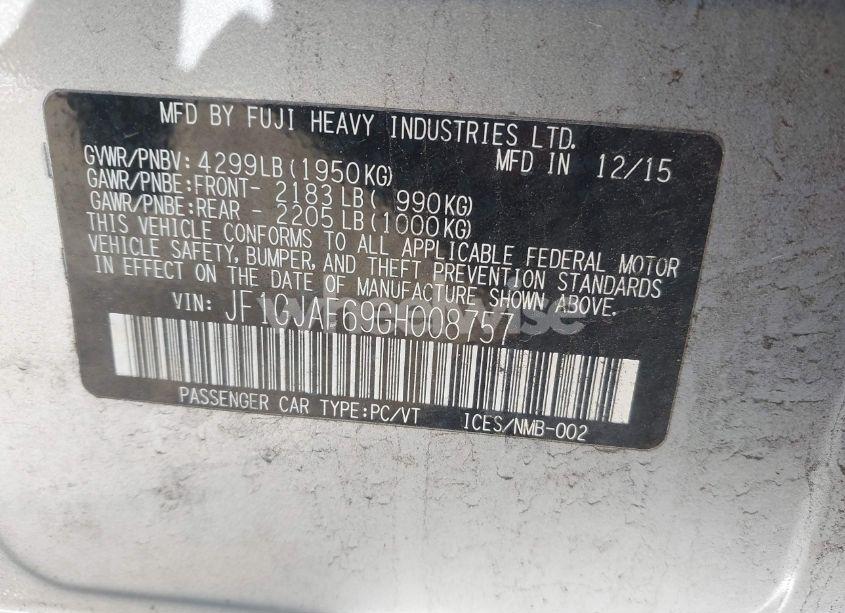 Photo 9 of 2016 Subaru Impreza 2.0I PREMIUM (VIN JF1GJAF69GH008757)