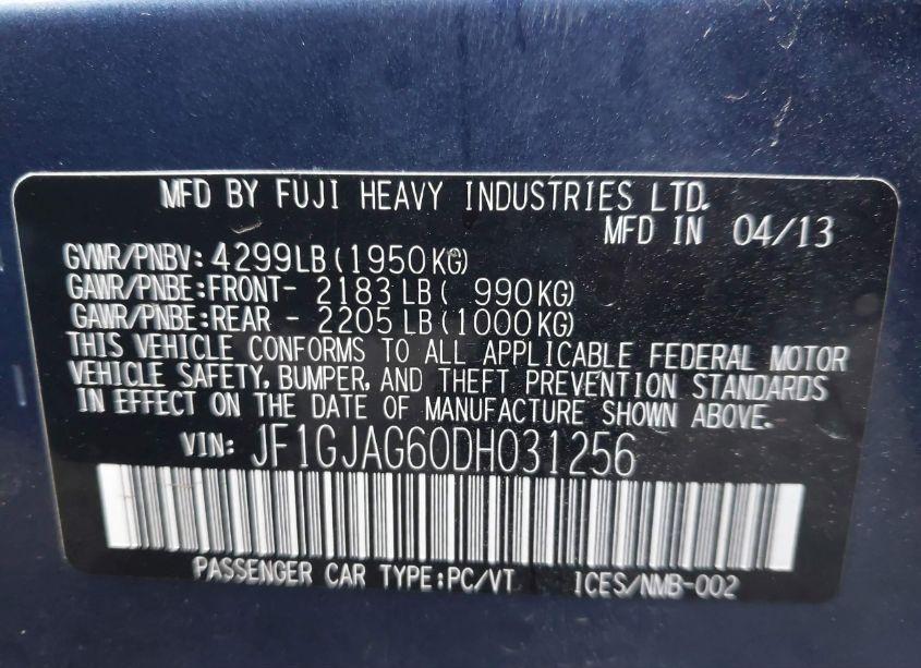 Photo 9 of 2013 Subaru Impreza 2.0I LIMITED (VIN JF1GJAG60DH031256)