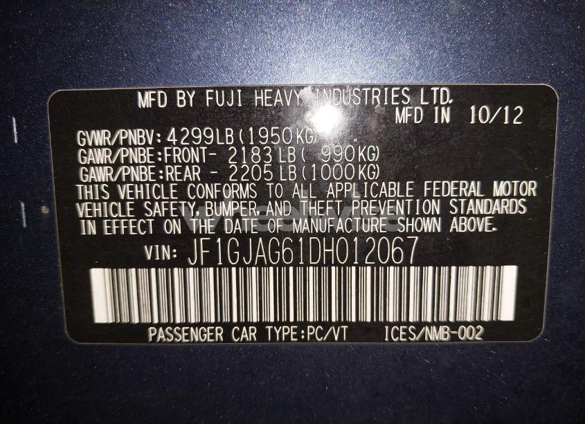 Photo 9 of 2013 Subaru Impreza 2.0I LIMITED (VIN JF1GJAG61DH012067)