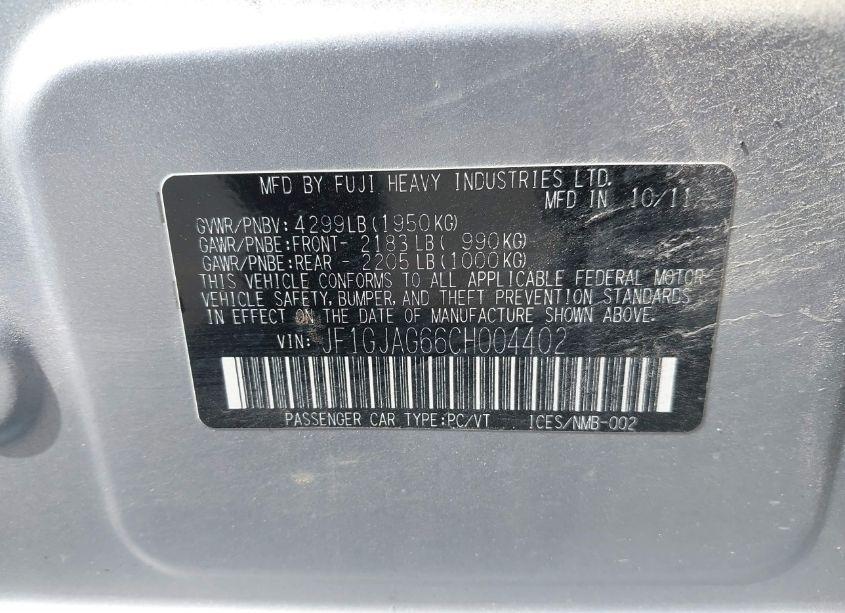 Photo 9 of 2012 Subaru Impreza 2.0I LIMITED (VIN JF1GJAG66CH004402)