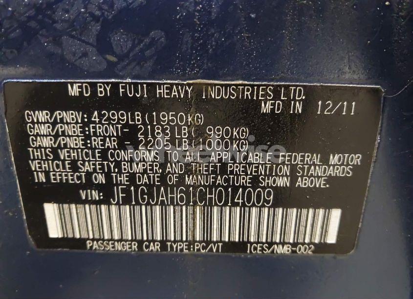 Photo 9 of 2012 Subaru Impreza 2.0I LIMITED (VIN JF1GJAH61CH014009)