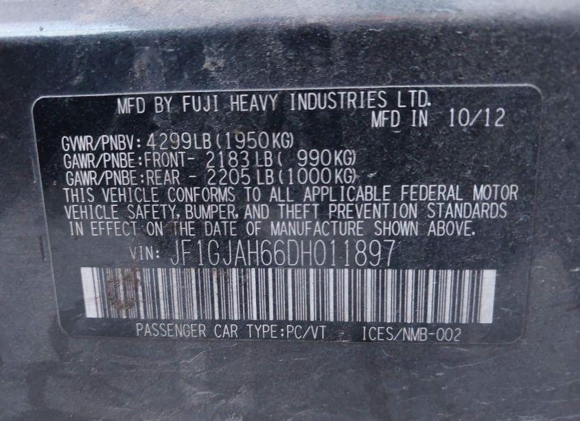 Photo 9 of 2013 Subaru Impreza 2.0I LIMITED (VIN JF1GJAH66DH011897)