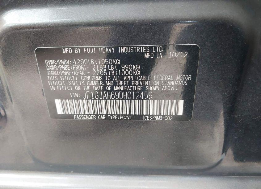 Photo 9 of 2013 Subaru Impreza 2.0I LIMITED (VIN JF1GJAH69DH012459)