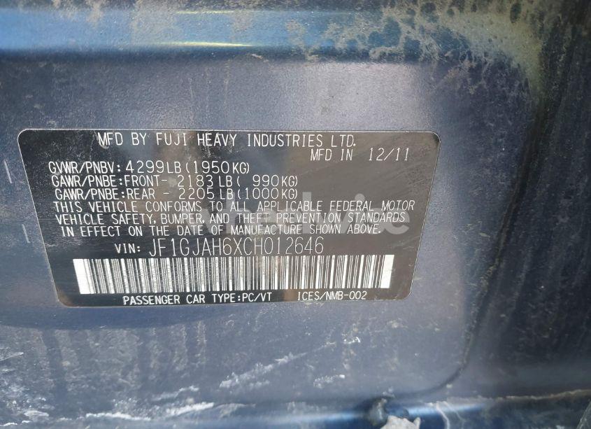 Photo 9 of 2012 Subaru Impreza 2.0I LIMITED (VIN JF1GJAH6XCH012646)