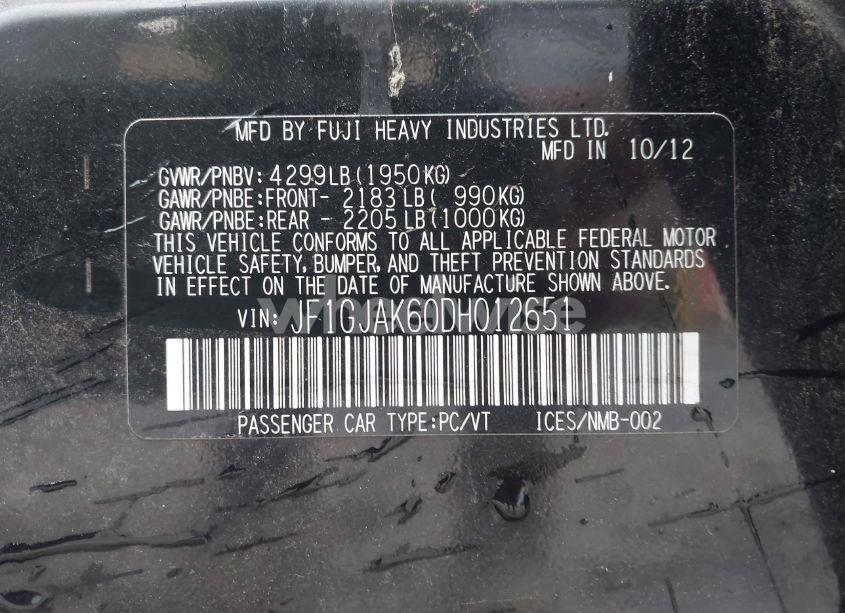 Photo 9 of 2013 Subaru Impreza 2.0I LIMITED (VIN JF1GJAK60DH012651)