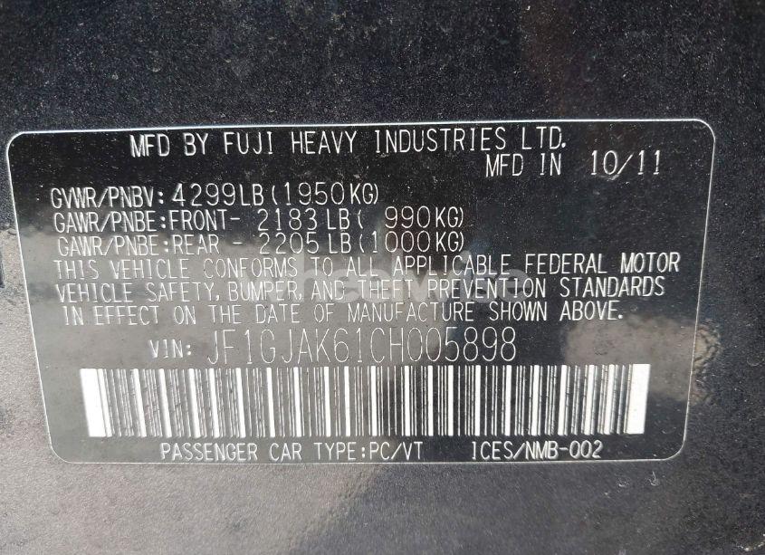 Photo 9 of 2012 Subaru Impreza 2.0I LIMITED (VIN JF1GJAK61CH005898)