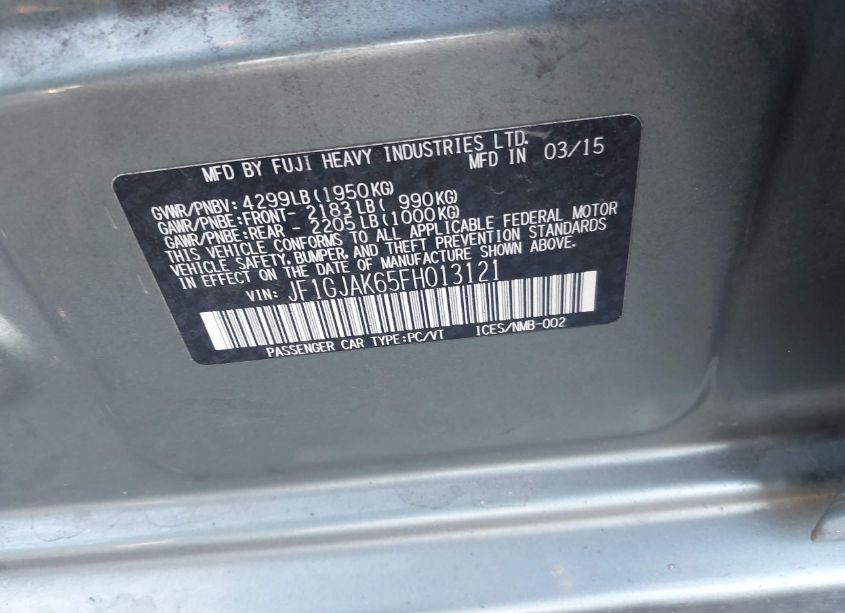 Photo 9 of 2015 Subaru Impreza 2.0I PREMIUM (VIN JF1GJAK65FH013121)