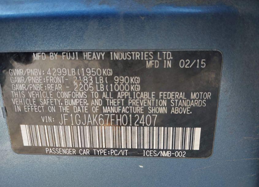 Photo 9 of 2015 Subaru Impreza 2.0I PREMIUM (VIN JF1GJAK67FH012407)