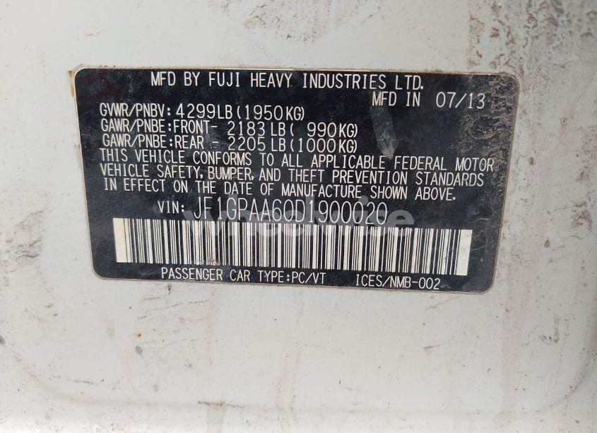 Photo 9 of 2013 Subaru Impreza 2.0I (VIN JF1GPAA60D1900020)