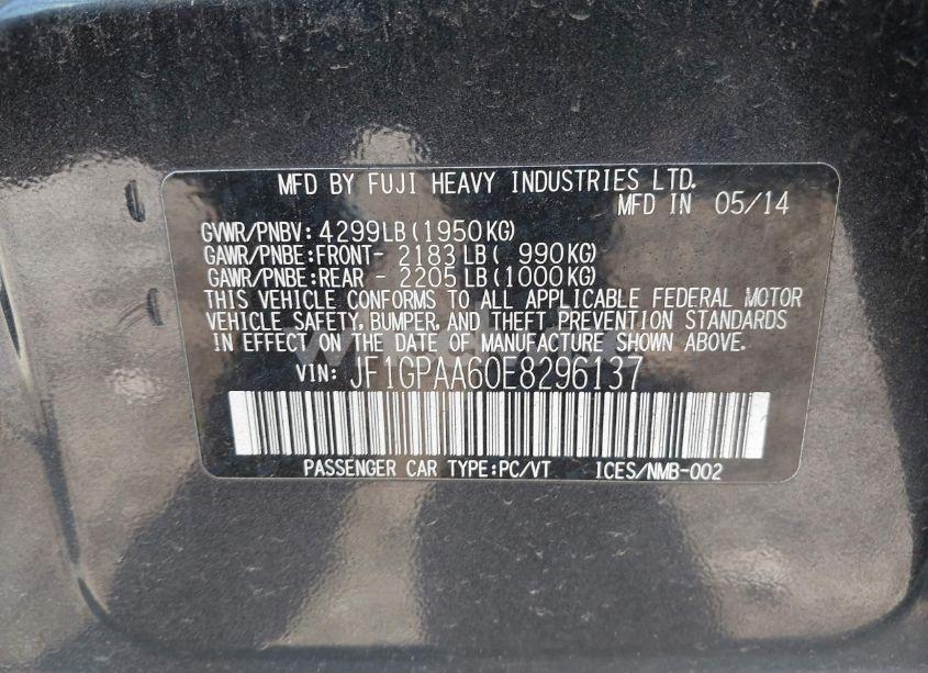 Photo 9 of 2014 Subaru Impreza 2.0I (VIN JF1GPAA60E8296137)