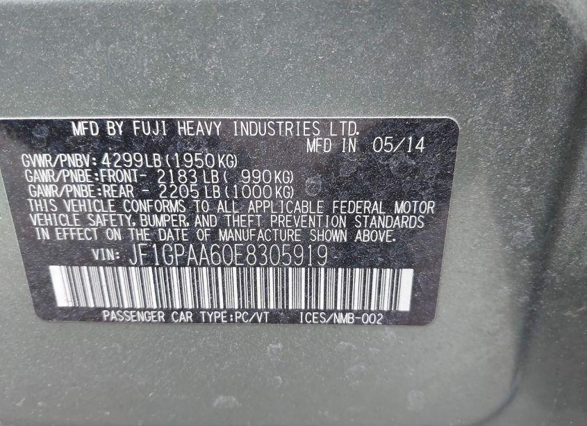 Photo 9 of 2014 Subaru Impreza 2.0I (VIN JF1GPAA60E8305919)