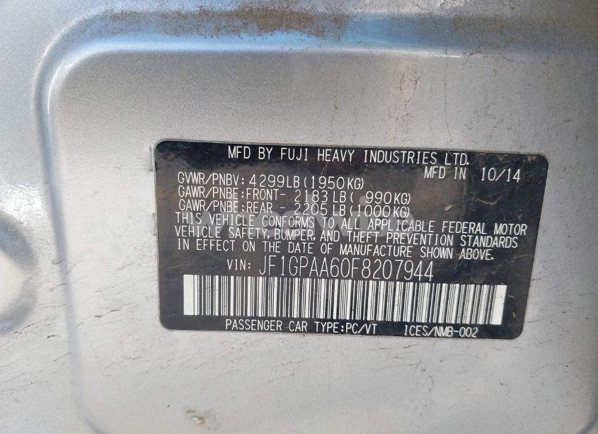 Photo 9 of 2015 Subaru Impreza 2.0I (VIN JF1GPAA60F8207944)