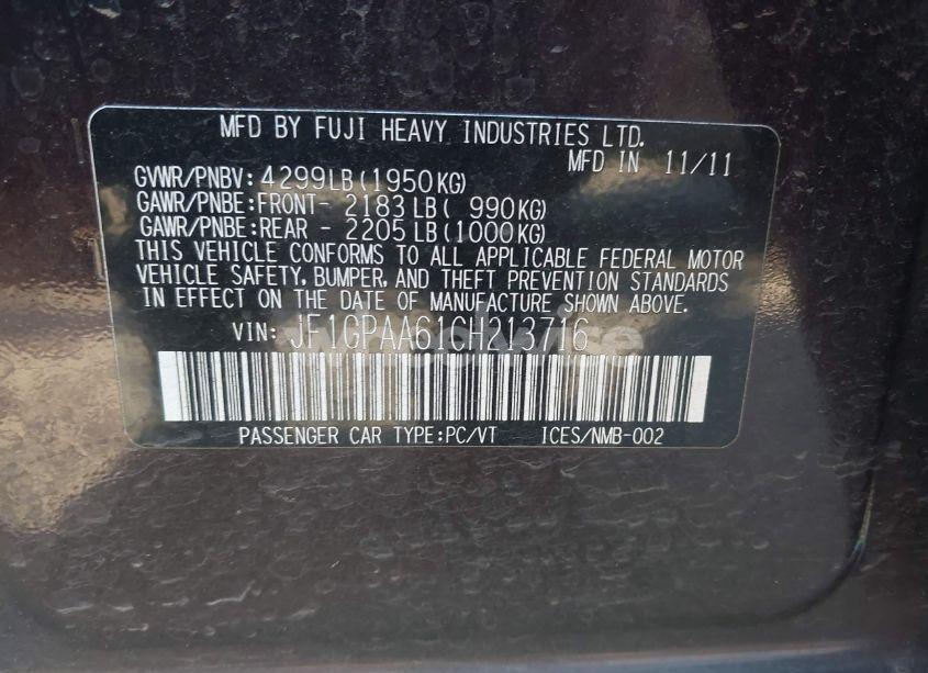 Photo 9 of 2012 Subaru Impreza 2.0I (VIN JF1GPAA61CH213716)