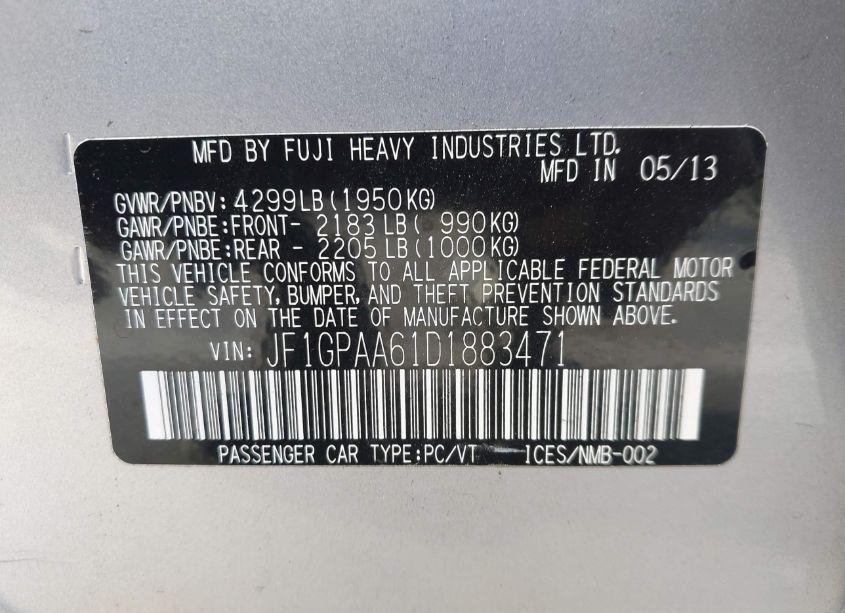 Photo 9 of 2013 Subaru Impreza 2.0I (VIN JF1GPAA61D1883471)