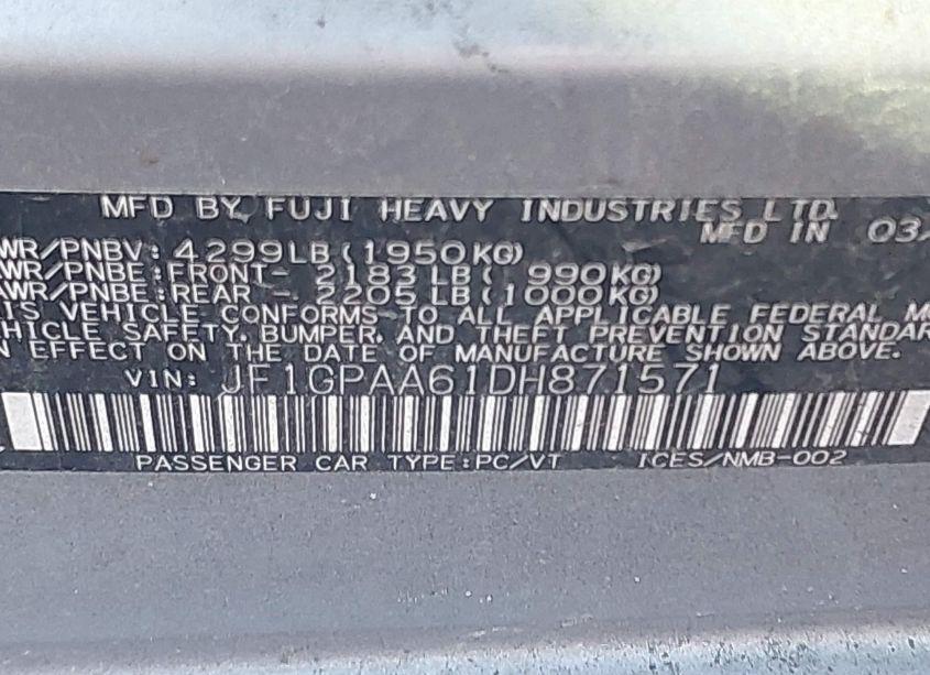 Photo 9 of 2013 Subaru Impreza 2.0I (VIN JF1GPAA61DH871571)