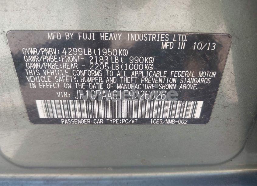 Photo 9 of 2014 Subaru Impreza 2.0I (VIN JF1GPAA61E9226026)