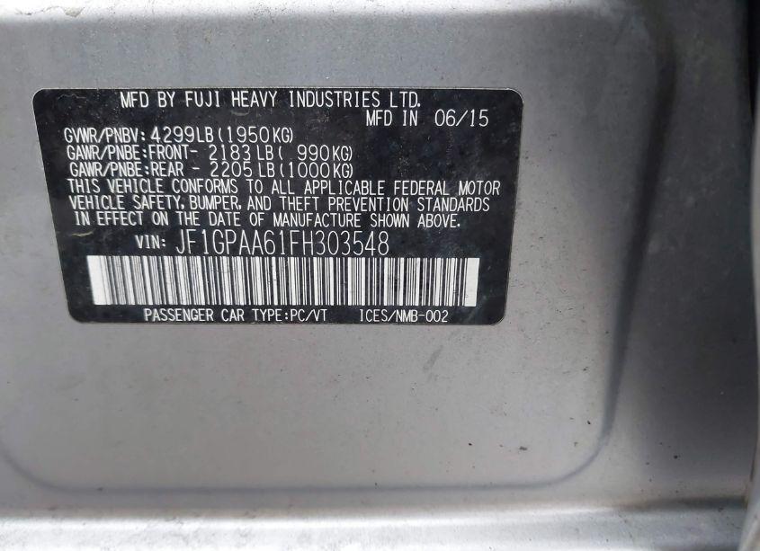 Photo 9 of 2015 Subaru Impreza 2.0I (VIN JF1GPAA61FH303548)