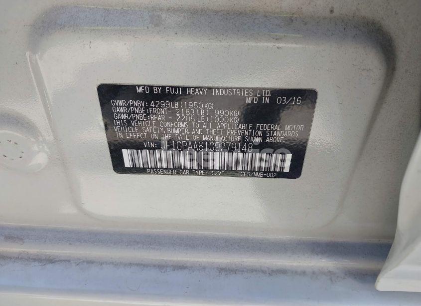 Photo 9 of 2016 Subaru Impreza 2.0I (VIN JF1GPAA61G9279148)