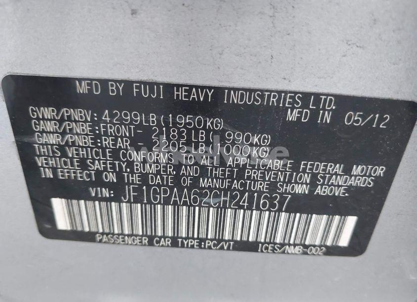 Photo 9 of 2012 Subaru Impreza 2.0I (VIN JF1GPAA62CH241637)