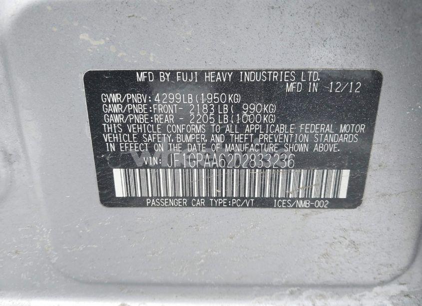 Photo 9 of 2013 Subaru Impreza 2.0I (VIN JF1GPAA62D2833236)