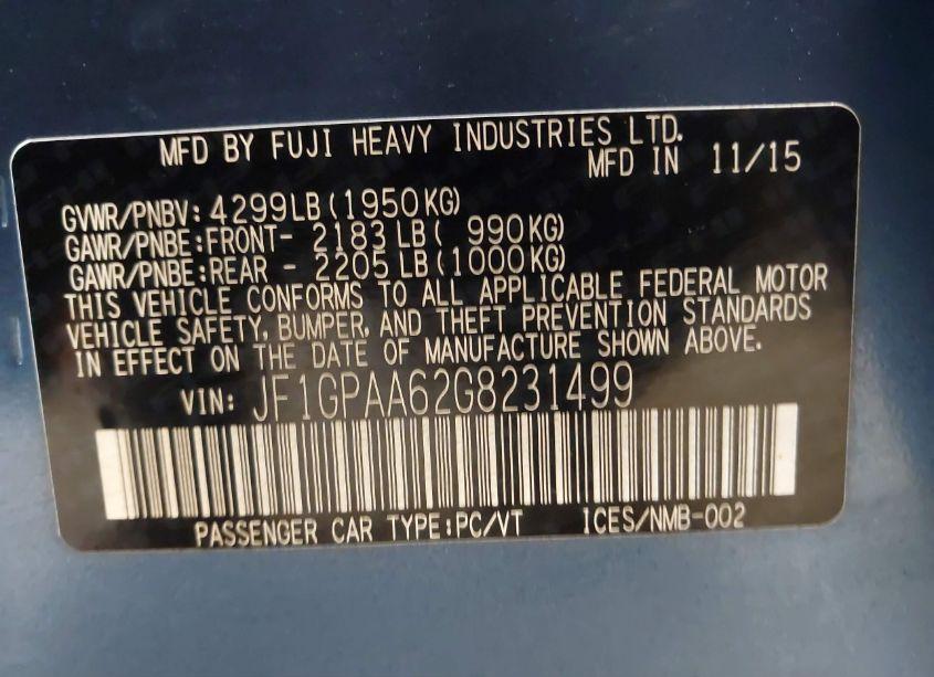 Photo 9 of 2016 Subaru Impreza 2.0I (VIN JF1GPAA62G8231499)