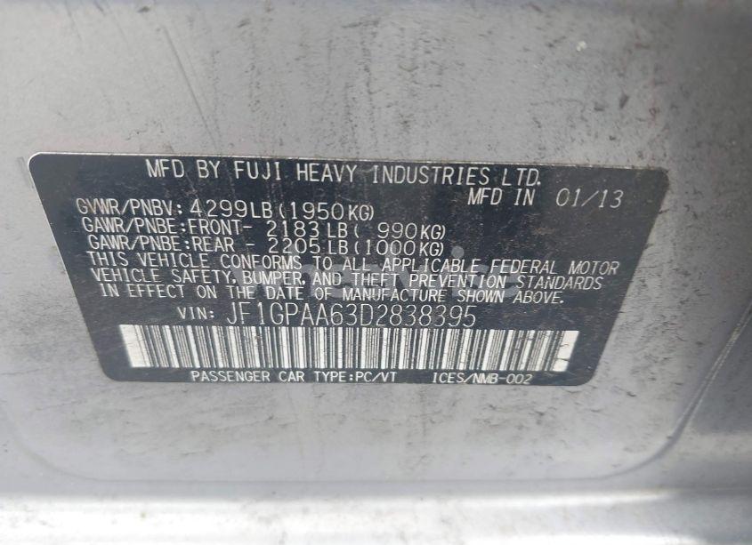 Photo 9 of 2013 Subaru Impreza 2.0I (VIN JF1GPAA63D2838395)