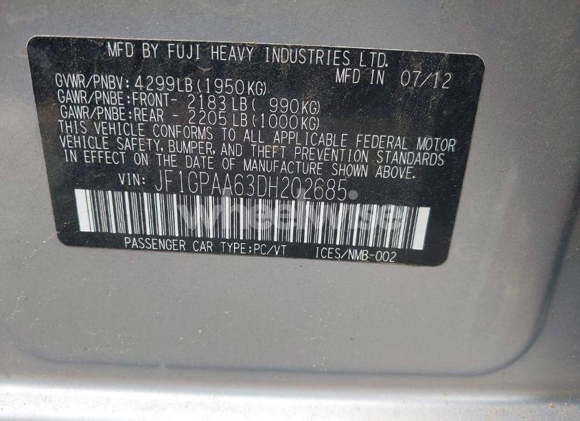 Photo 9 of 2013 Subaru Impreza 2.0I (VIN JF1GPAA63DH202685)