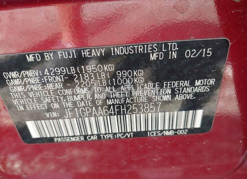 Photo 9 of 2015 Subaru Impreza 2.0I (VIN JF1GPAA64FH253857)