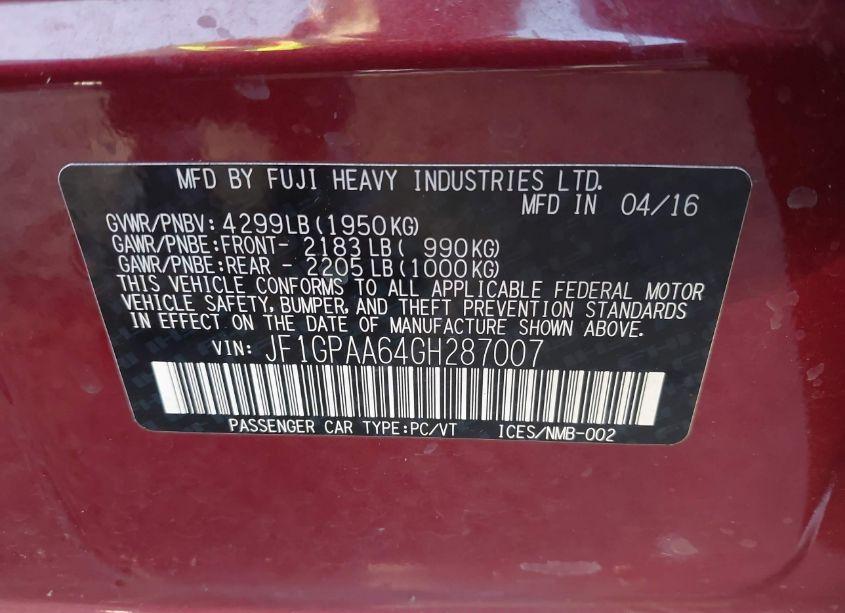 Photo 9 of 2016 Subaru Impreza 2.0I (VIN JF1GPAA64GH287007)