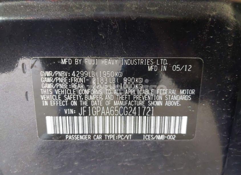 Photo 9 of 2012 Subaru Impreza 2.0I (VIN JF1GPAA65CG241721)