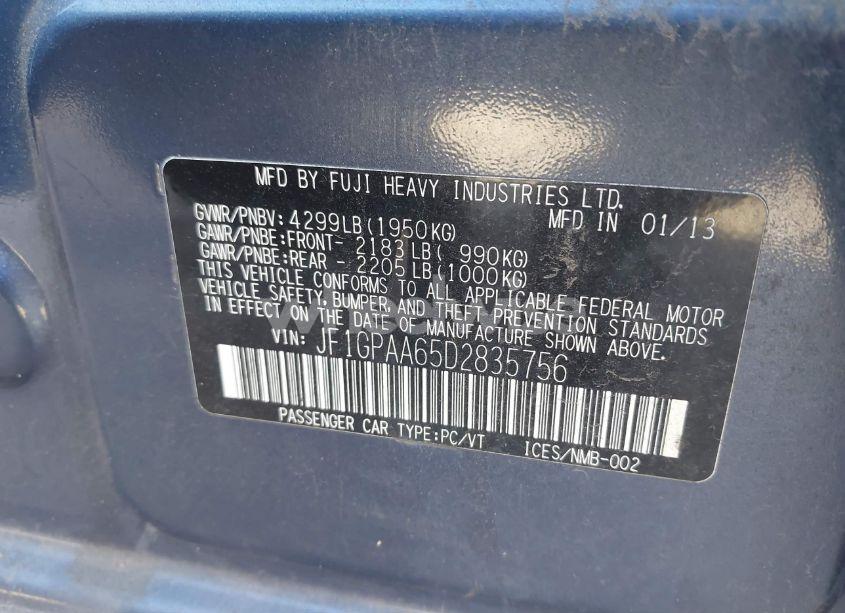 Photo 9 of 2013 Subaru Impreza 2.0I (VIN JF1GPAA65D2835756)