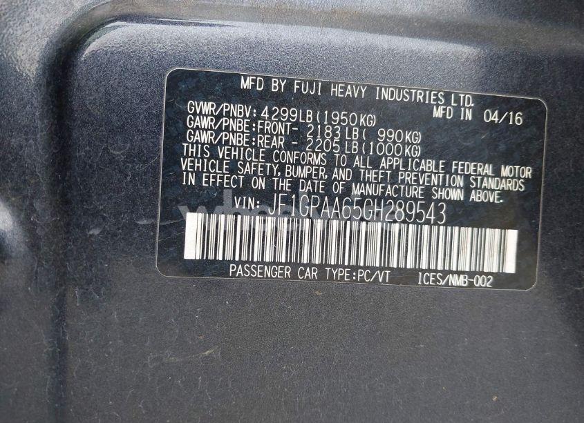 Photo 9 of 2016 Subaru Impreza 2.0I (VIN JF1GPAA65GH289543)