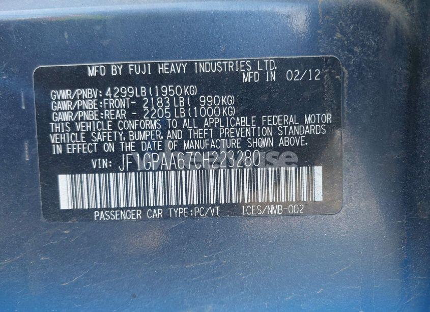 Photo 9 of 2012 Subaru Impreza 2.0I (VIN JF1GPAA67CH223280)