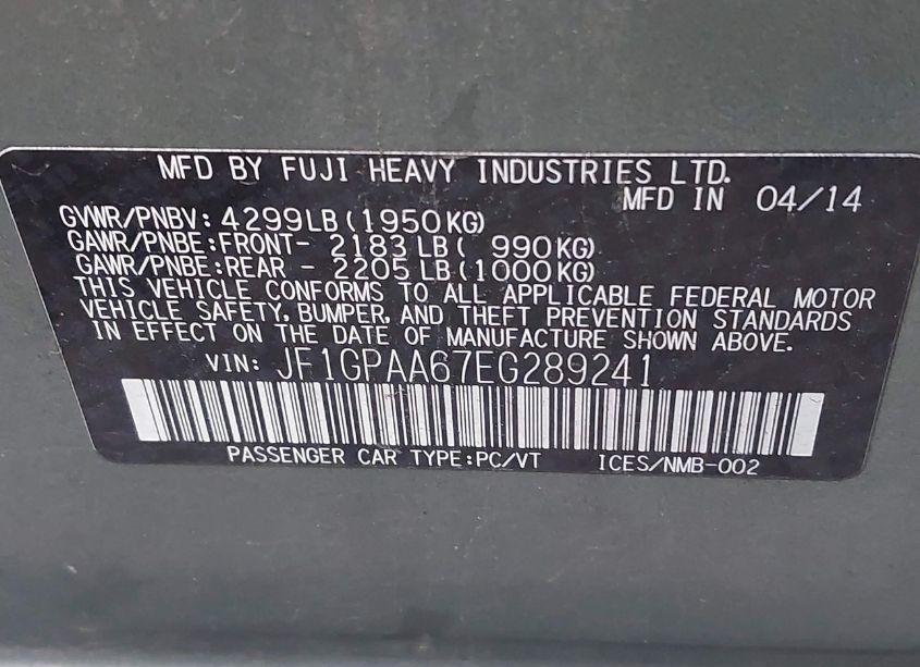 Photo 9 of 2014 Subaru Impreza 2.0I (VIN JF1GPAA67EG289241)