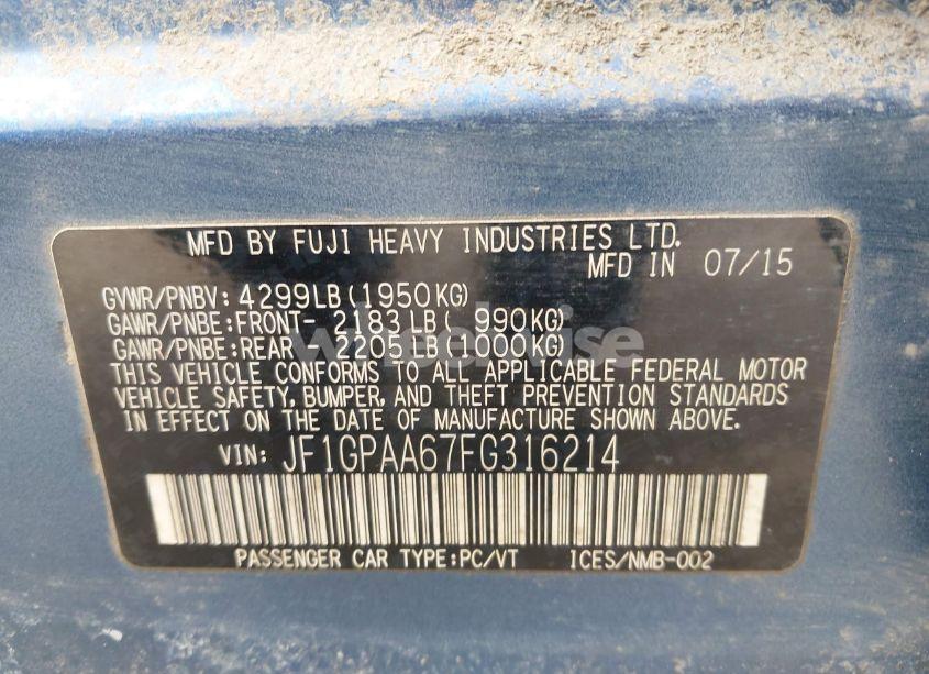 Photo 9 of 2015 Subaru Impreza 2.0I (VIN JF1GPAA67FG316214)