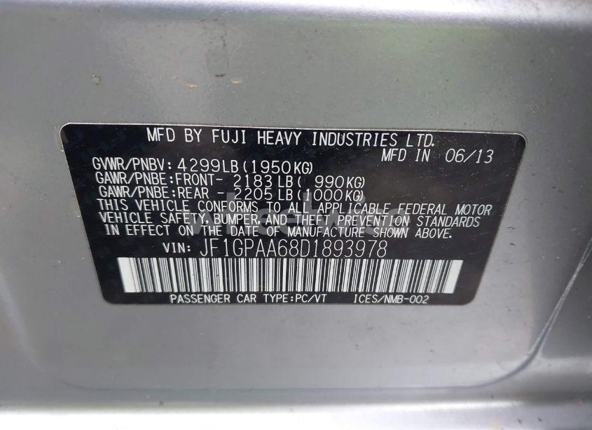 Photo 9 of 2013 Subaru Impreza 2.0I (VIN JF1GPAA68D1893978)