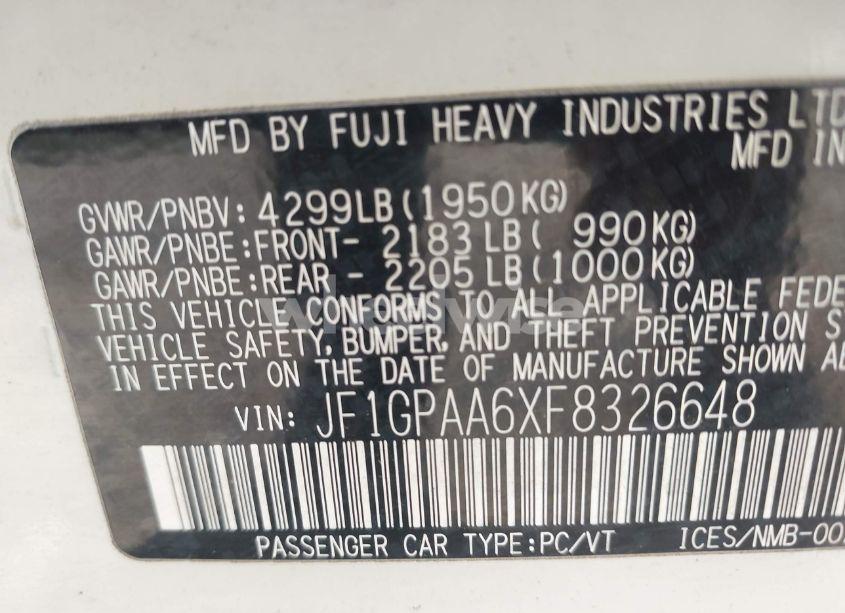 Photo 9 of 2015 Subaru Impreza 2.0I (VIN JF1GPAA6XF8326648)