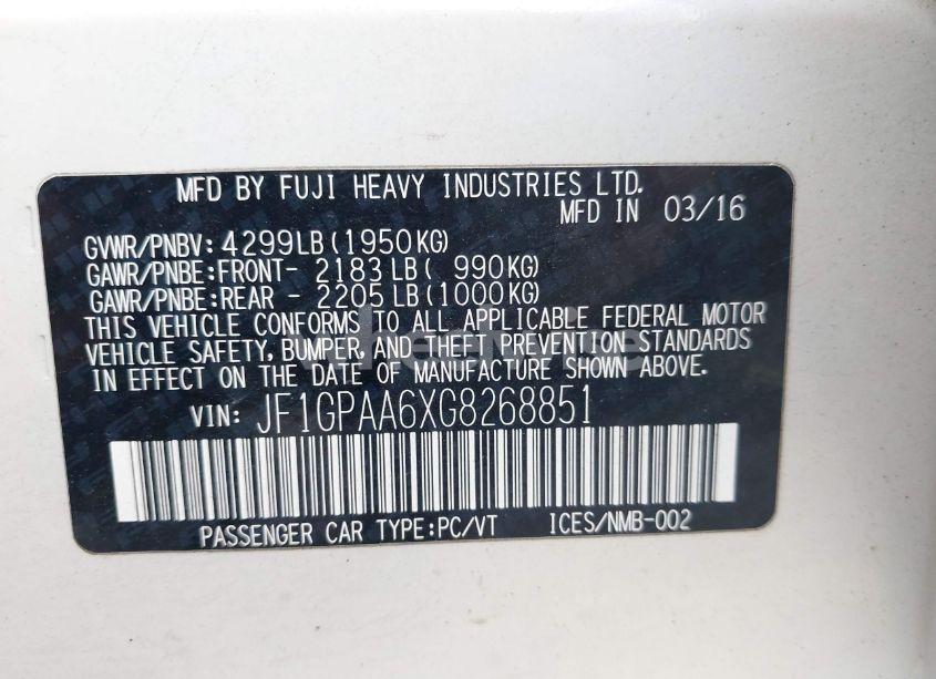 Photo 9 of 2016 Subaru Impreza 2.0I (VIN JF1GPAA6XG8268851)