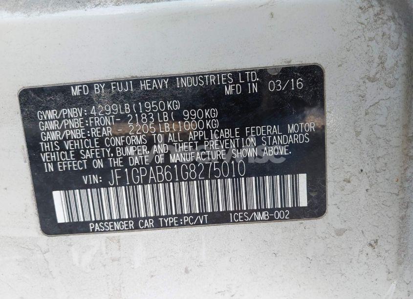 Photo 9 of 2016 Subaru Impreza 2.0I PREMIUM (VIN JF1GPAB61G8275010)