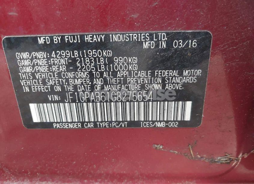 Photo 9 of 2016 Subaru Impreza 2.0I PREMIUM (VIN JF1GPAB61G8275654)