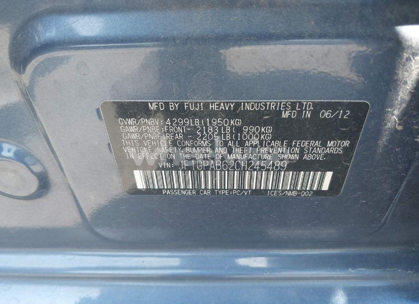 Photo 9 of 2012 Subaru Impreza 2.0I PREMIUM (VIN JF1GPAB62CH245489)