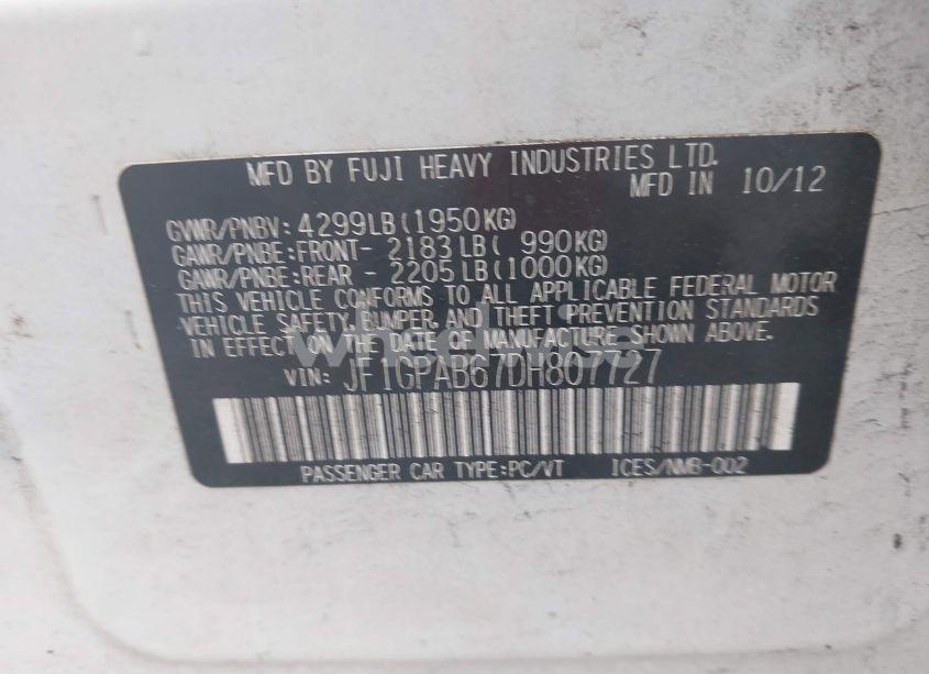 Photo 9 of 2013 Subaru Impreza 2.0I PREMIUM (VIN JF1GPAB67DH807727)