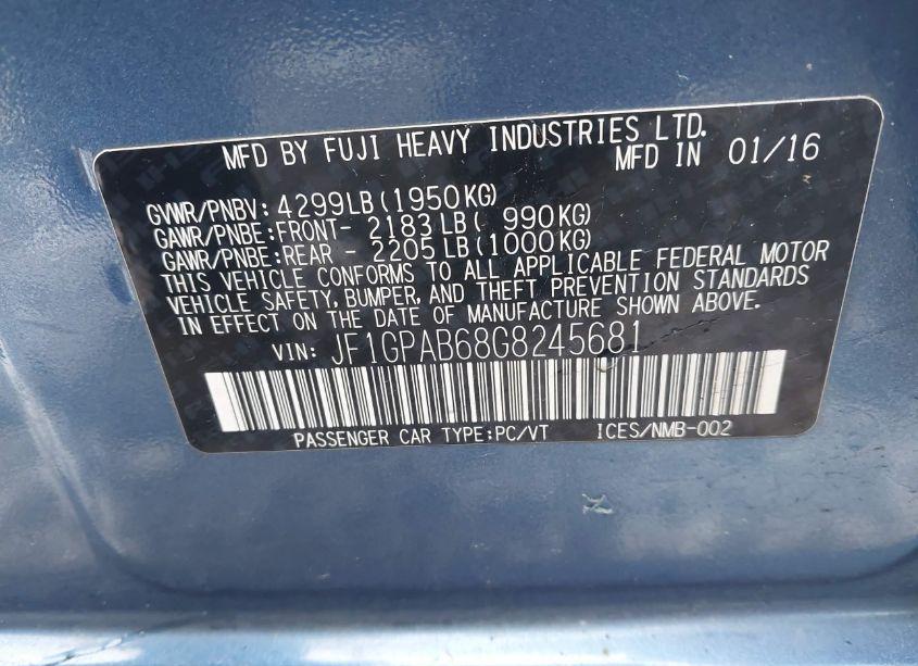 Photo 9 of 2016 Subaru Impreza 2.0I PREMIUM (VIN JF1GPAB68G8245681)