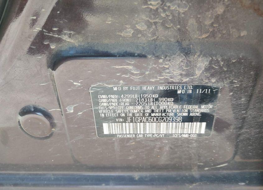 Photo 9 of 2012 Subaru Impreza 2.0I PREMIUM (VIN JF1GPAC60CG209398)