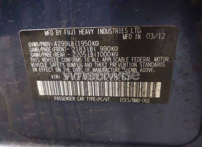 Photo 9 of 2012 Subaru Impreza 2.0I PREMIUM (VIN JF1GPAC60CH228267)